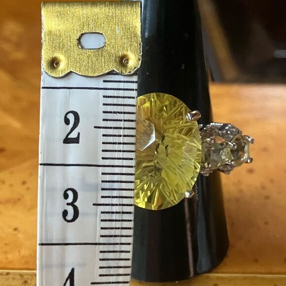 Genuine Golden Quartz Sterling Silver Cocktail Ring Size 10 - Picture 7 of 9